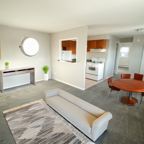 Living room of 1-bedroom apartment at Riverview Crossings in Bensalem Living room of 1-bedroom apartment at Riverview Crossings in Bensalem